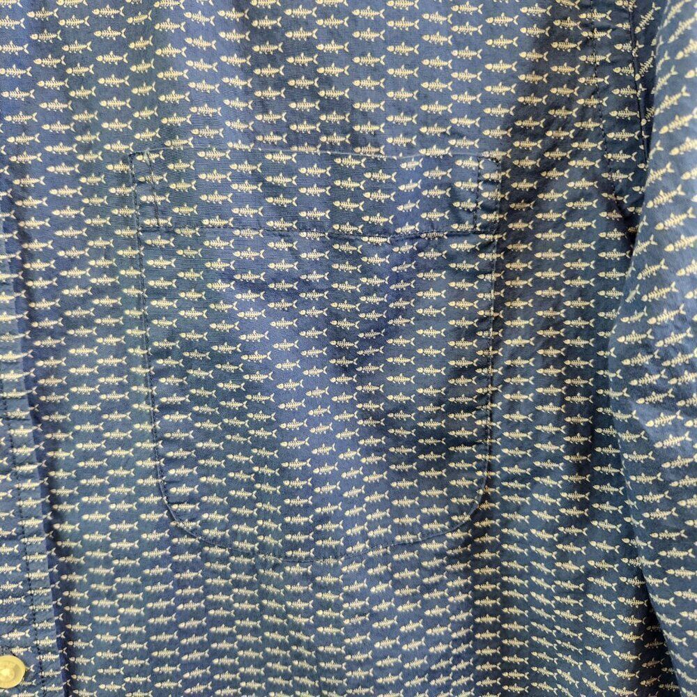 Vineyard Vines Shirt Mens M Blue Fish Bone Print Slim Fit Murray Resortwear - Picture 3 of 13